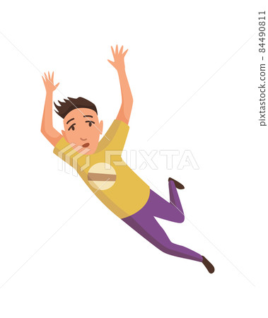 Falling man. Falling down people accident. Young men dangerous accident. Danger, risk. Bad luck, misfortune, fiasco. Business failure, company crash concept 84490811