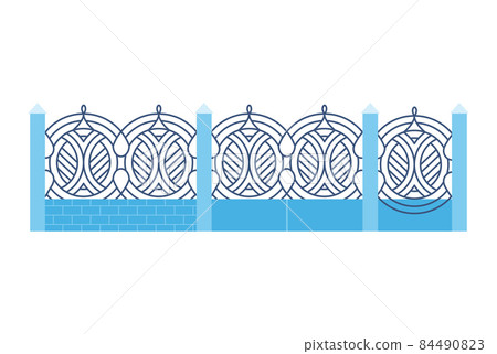 Gate fence from metal. Illustration of decorative barrier. Outdoor protective architecture element 84490823