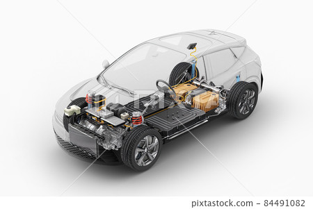 Electric car technical cutaway 3d rendering. 84491082