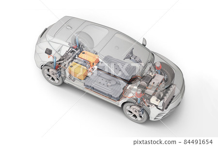 Electric car technical cutaway 3d rendering. 84491654