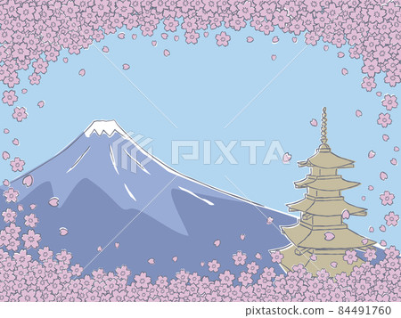 櫻花、富士山和五層寶塔的插圖 櫻花、富士山和五層寶塔的插圖 84491760