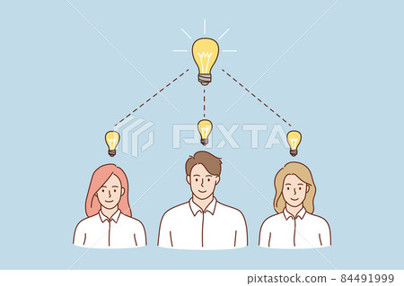 Smiling people think solve business idea together - Stock Illustration ...