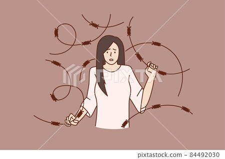 Unhappy woman in depression doodle suffer from nervous disorder Unhappy woman in depression doodle suffer from nervous disorder 84492030