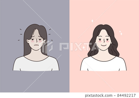 Woman or girl before and after recovery session. 84492217
