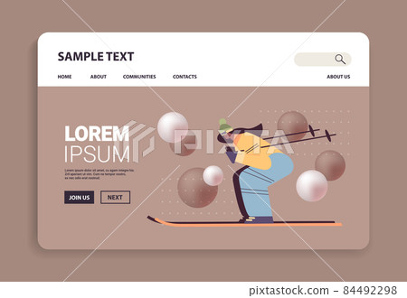 skier woman sportswoman skiing doing activities winter vacation concept full length horizontal skier woman sportswoman skiing doing activities winter vacation concept full length horizontal 84492298