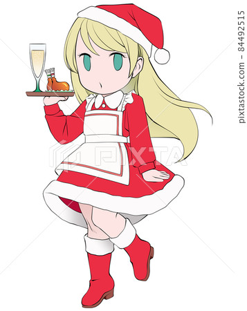 Blonde waitress in Santa clothes carrying... - Stock Illustration  [84492515] - PIXTA