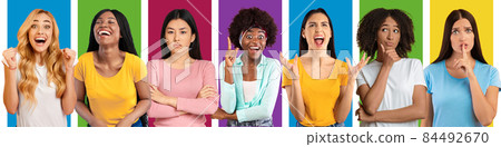 Different bright emotions of millennial pretty international women looking at camera 84492670