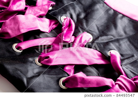 Pink Cord In Fashionable Black Lace Up Dress, macro Pink Cord In Fashionable Black Lace Up Dress, macro 84493547