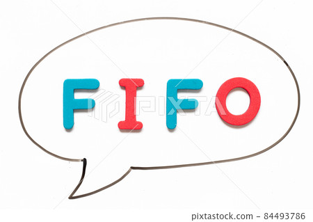 Alphabet letter with word FIFO (Abbreviation of first in first out) in black line hand drawing as bubble speech on white board background Alphabet letter with word FIFO (Abbreviation of first in first out) in black line hand drawing as bubble speech on white board background 84493786