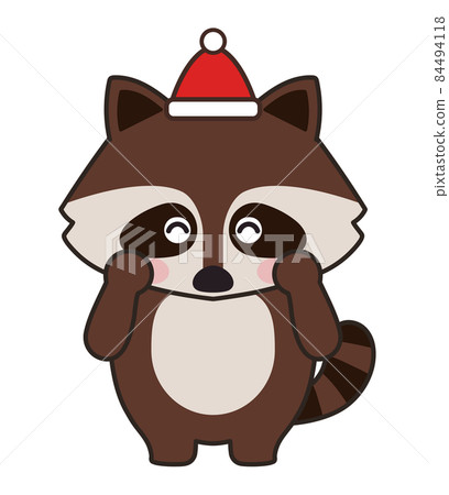 浣熊戴著聖誕帽的有趣插圖 浣熊戴著聖誕帽的有趣插圖 84494118