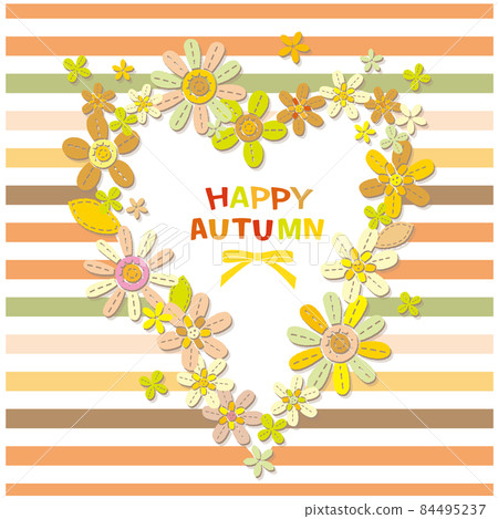 Felt-style flower design Heart frame Striped pattern Autumn color 84495237