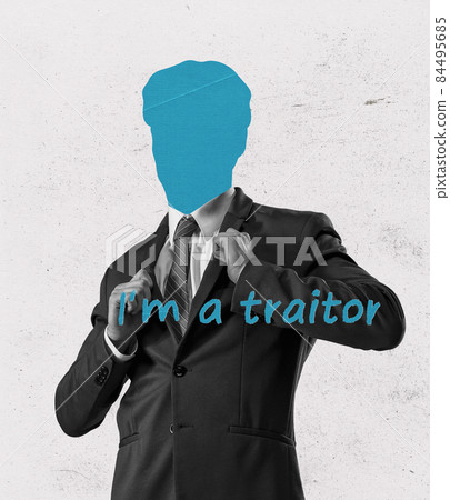 Black and white conceptual portrait of faceless man with words expressing a social issues and psychological problems. 84495685