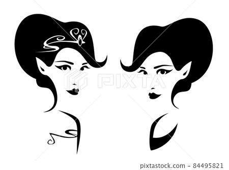 fairy tale elf queen black and white vector portrait set 84495821
