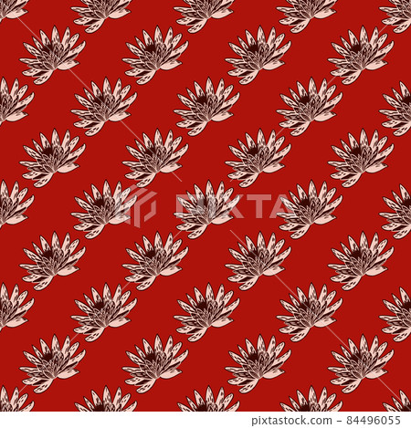 Seamless pattern with hand drawing lotus on red background. Vector floral template in doodle style. Gentle summer botanical texture. 84496055