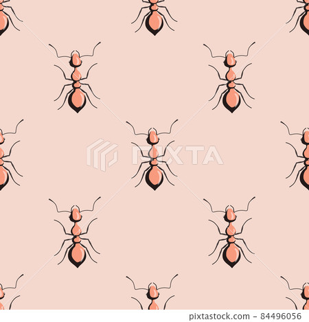 Seamless pattern colony ants on pink background. Vector insects template in flat style for any purpose. Modern animals texture. 84496056
