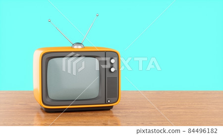 3D Rendering Old Vintage Retro Television isolated on wood table 84496182