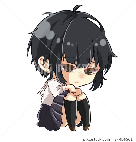 Melancholy girl in uniform, right facing illustration 84496561