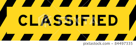 Yellow and black color with line striped label banner with word classified 84497335