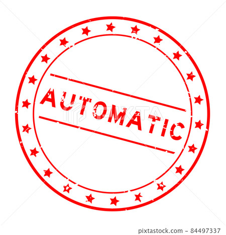 Grunge red automatic word round rubber seal stamp on white background 84497337