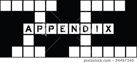 Alphabet letter in word appendix on crossword puzzle background Alphabet letter in word appendix on crossword puzzle background 84497340