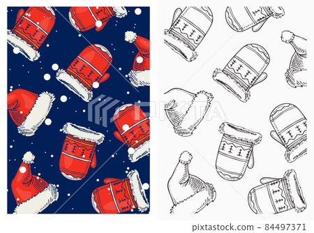 Santa Claus mittens. Boots and hat. Merry... - Stock Illustration ...