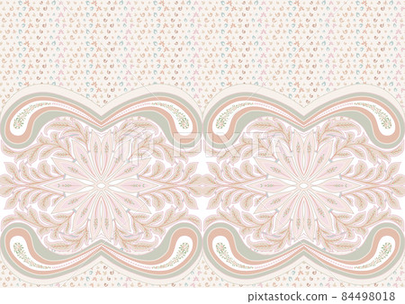 Paisley, traditional damask classical luxury old fashioned floral ornament. Seamless pattern, background. Vector illustration. In soft orange and green colors. 84498018