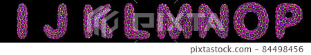 Realistic 3D letters set I, J, K,L, M, N, O, P made of gold shining metal letters. 84498456