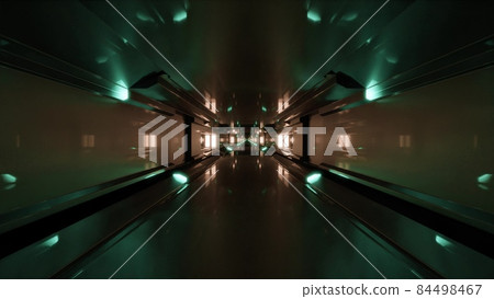 3d illustration of 4K UHD dark tunnel with neon lights 84498467