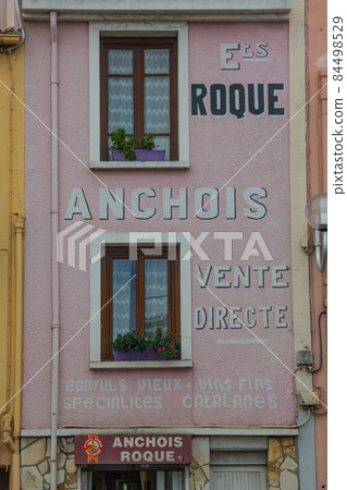 FRANCE, COLLIOURE, 29 October 2021, Pink facades of facade of the Roque house, direct sale of 84498529