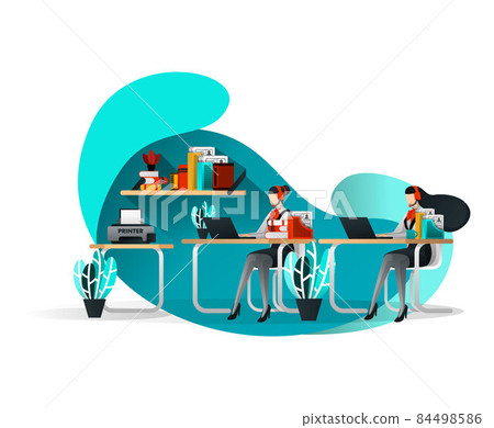Vector Illustration Concept For Flyer, Template, Poster, Web Element. Support Service Help Assistance Guidance. Technical Support Female Worker with Heaphones From Customer Service. Flat Cartoon Style 84498586