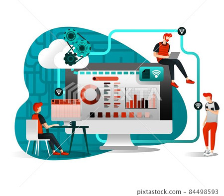 Sharing file for remote worker. Vector flat illustration of concepts for landing page, web, website, homepage, mobile apps ui / ux, poster, banner, template, flyer 84498593