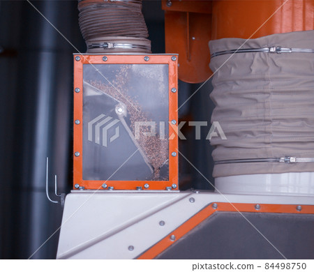 Modern plant for the production of flour and grain processing, corn cleaning, production, close-up, industry Modern plant for the production of flour and grain processing, corn cleaning, production, close-up, industry 84498750