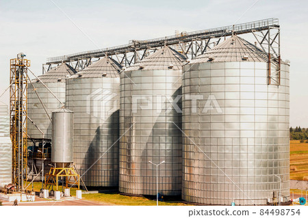 Modern farm complex for storing grain, cereals, corn and oilseed rape, agriculture, silo 84498754