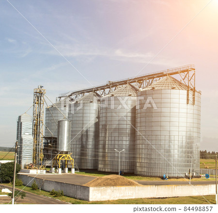 Modern storage complex for oilseed rapeseed and other grains, grains, against a blue sky, silo 84498857