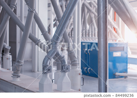 Modern plant for the production of food grains and flour, the pipeline through which food flour and food grains are fed, production 84499236