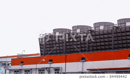 Modern bleached pulp sulphate processing plant, outdoor, cellulose Modern bleached pulp sulphate processing plant, outdoor, cellulose 84499442