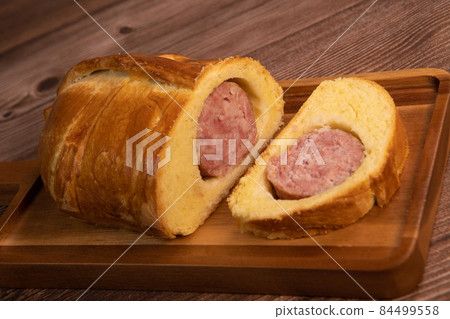 Lyonnais brioche baked with sausage style rustic, Morteau sausage 84499558
