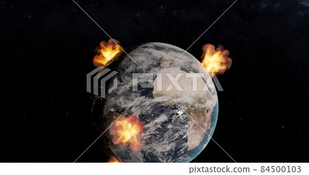 Explosions on planet earth A global catastrophe 3d-rendering Explosions on planet earth A global catastrophe 3d-rendering 84500103