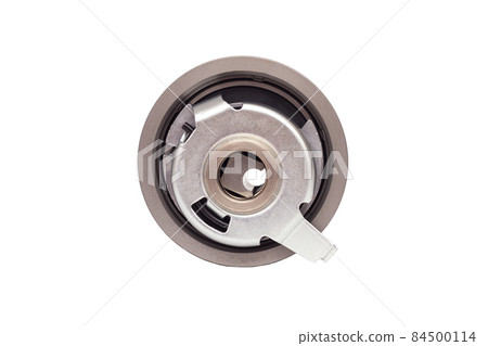 Tension adjusting car roller timing system engine, white background, close-up, isolate, gas distribution mechanism Tension adjusting car roller timing system engine, white background, close-up, isolate, gas distribution mechanism 84500114