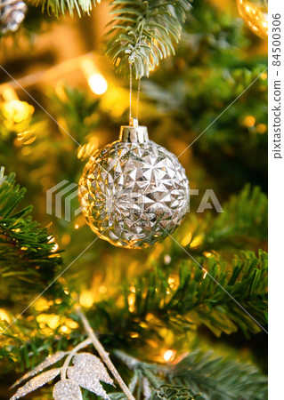 Classic Christmas decorated New year tree. Christmas tree with