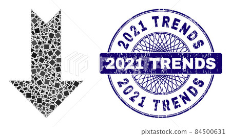 Scratched 2021 Trends Stamp and Geometric Arrow Down Mosaic Scratched 2021 Trends Stamp and Geometric Arrow Down Mosaic 84500631