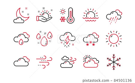 Weather and forecast line icons. Cloudy sky,... - Stock Illustration ...