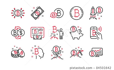 Bitcoin line icons. Blockchain, Crypto ICO and... - Stock Illustration ...