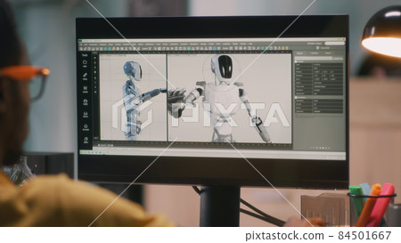 Black man rendering video of 3D robot Black man rendering video of 3D robot 84501667