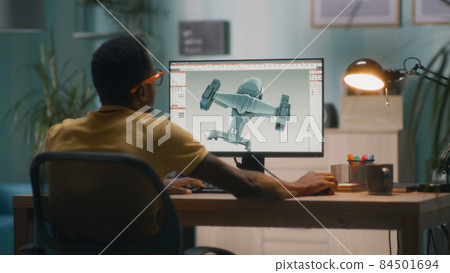 3D designer creating aircraft model for videogame 3D designer creating aircraft model for videogame 84501694