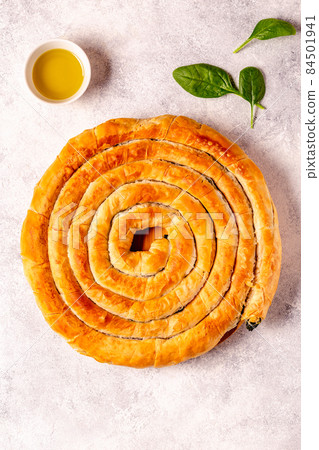 Spanakopita, greek phyllo pastry pie Spanakopita, greek phyllo pastry pie 84501941