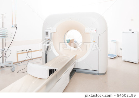 Medical CT or MRI Scan in the modern hospital laboratory. Interior of radiography department. Technologically advanced equipment in white room. Magnetic resonance diagnostics machine. 84502199
