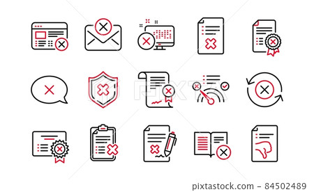 Reject line icons. Decline, Cancel and Dislike. Disapprove linear icon set. Linear set. Quality line set. Vector 84502489