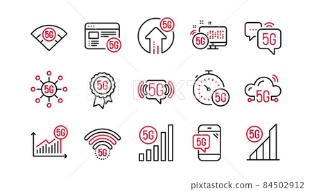 5G technology line icons set. Mobile network,... - Stock Illustration ...