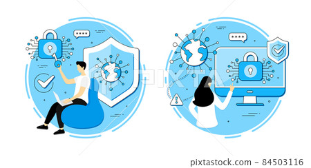 Private data access vector icons set. Cyber security password, Login lock, public key access. Online data protection, user private password, internet security. Unlock account. Access metaphor icons. 84503116
